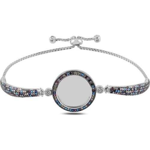 Silverlina Silver Mixed Color Zircon Stone Framed Plate Lift Bracelet