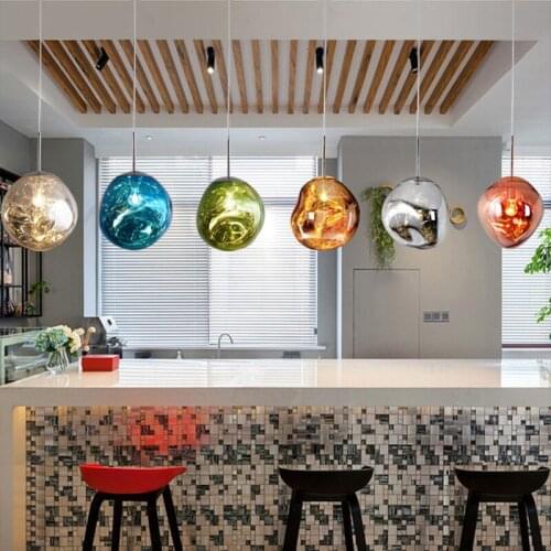 Modern Glass Led Pendant Lamp Lights Nordic Ball Hanging Ceiling Lamps Postmodern Chandelier Lighting Bedroom Kitchen Melt Lava