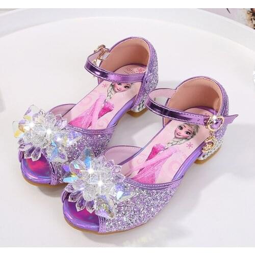 Feet Length 17-23cm Frozen Princess Elsa Child Girls High-Heeled Sandals Summer Crystal Shoes Small Middle Big Childrens Shoes