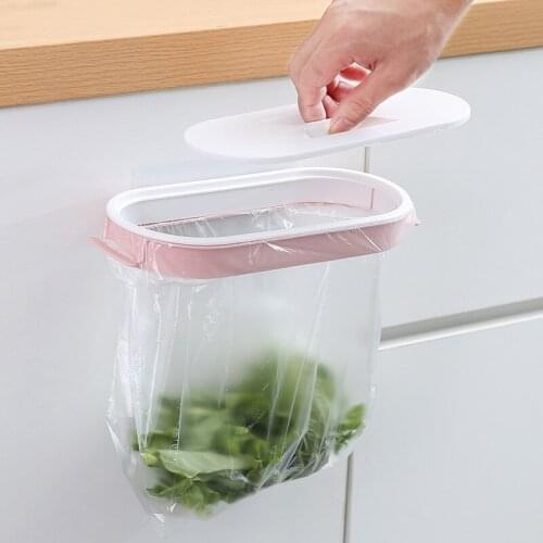 Household Self-adhesive Wall-mounted Garbage Bag Storage Rack with Lid Kitchen Cabinet Door Runway Shape Waste Food Bags Hanger