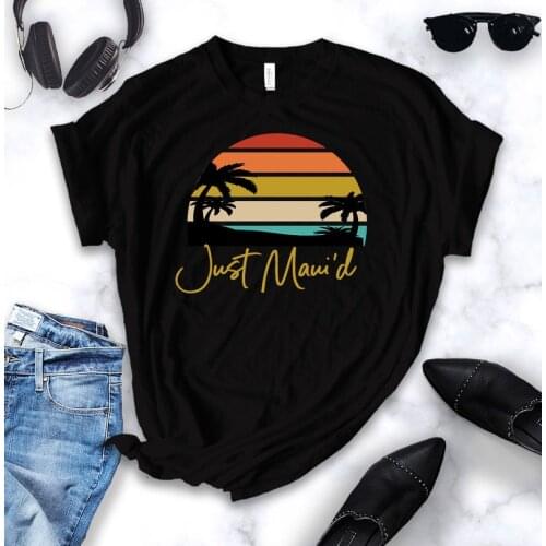 Vintage Just Married Tshirt Honeymoon Party Streetwear Fashion Letter Graphic Short Sleeve Top Tee Harajuku Cotton Women O Neck