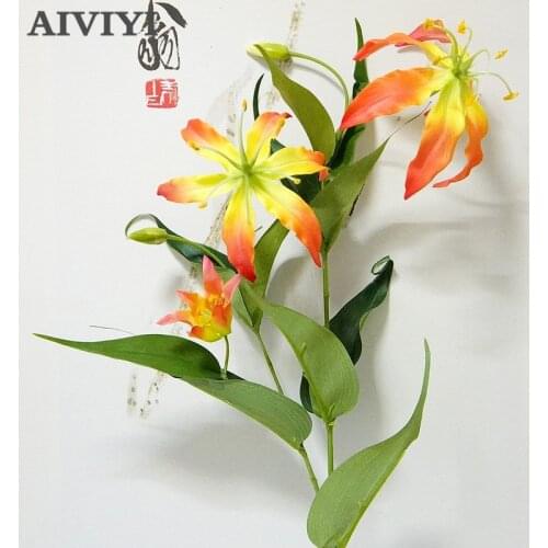 Foreign trade excellent 5 Heads Flame lily branch Artificial flowers flores Home Wedding Christmas decoration silk fake flower