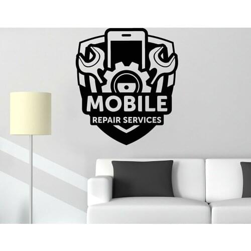 WJWY Mobile Repair Service Sign Wall Stickers Gear Screwdriver Tools Vinyl Decals Art Murals Removable Wall Decoration