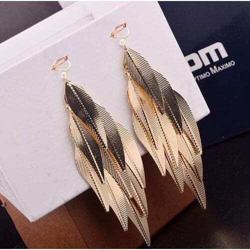 Hot Punk Multi-layer Cutout Leaves Vintage Exaggeration Clip on Earrings Without Piercing for Women Jewelry