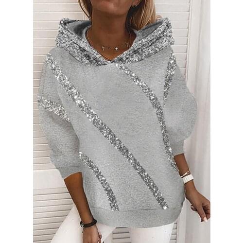 OMILKA Sequin Hooded Sweatshirt 2020 Autumn Women Long Sleeve Casual Loose Plus Size Pullover Harajuku Hip Hop Tops Tees
