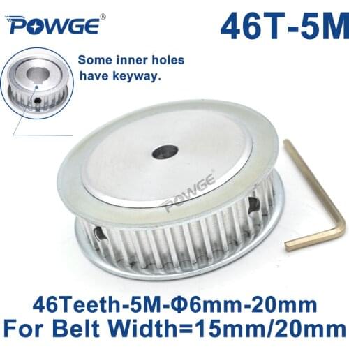 POWGE 46 Teeth HTD 5M Synchronous Timing Pulley Bore 8/10/12/14/15/16/17/19/20/22/25mm for Width 15/20mm HTD5M Gear 46Teeth 46T