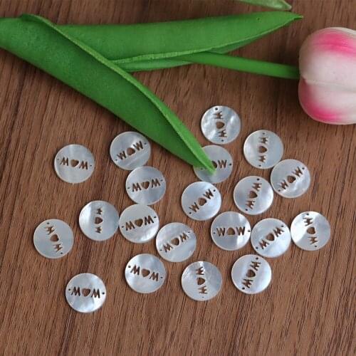 100pcs Hot!! Natural 15mm MOM Letter Pearl MOP shell Round MAMA Letter Mother of Pearl shell for DIY Jewelry Mothers Day