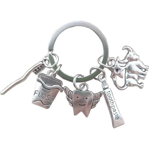 12 Signs Constellations Zodiac Keychain Key Ring Doctor Dentist Nurse Tooth Protection Floss Toothpaste Toothbrush Style