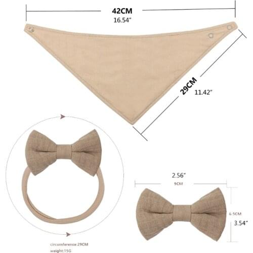 2 Pcs Baby Girls Elastic Bow Headband Saliva Towel Set Princess Bowknot Hair Band Bibs Feeding Burp Cloth Kit Soft Pure Cotton