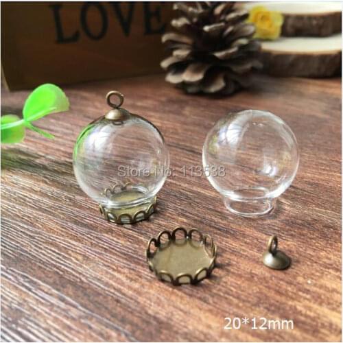 20sets/lot 20*12mm Glass globe with jewelry findings glass vial pendant glass bottle dome cover necklace pendant charms