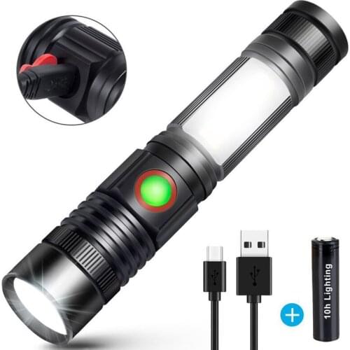 5“ Waterproof Lantern Zoom Portable XML T6 COB Flashlight Rechargeable USB LED Mini Light Torch Aluminum Built-in 18650 Battery