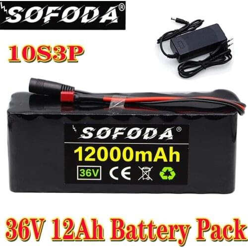 36V battery 10S3P 12Ah 18650 lithium battery pack 500W high power battery 42V 12000mAh Ebike electric bicycle BMS+charger