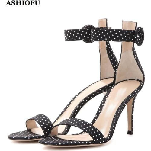 ASHIOFU Handmade Hot Sale 8cm High Heel Ladies Sandals EU35-47 Large Size Party Summer Shoes Daily Wear Fashion Club Sandals