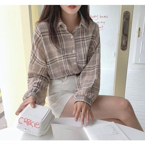 New Shirt Oversize female Tops Women Long sleeve Linen Cotton Girls Blouse Autumn New Women Blouses Plaid femme Blusas