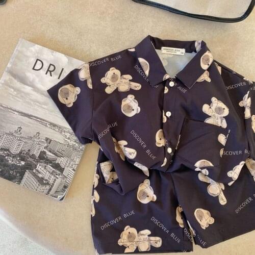 Childrens Clothing Boys Cartoon Suit 2021 Summer New Baby Boys and Girls Full Print Bear Suit Baby Korean Homewear Toddler Sets