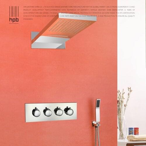 Bathroom full copper hot and cold wall mounted showers set shower system top spray rainfall control concealed 1210