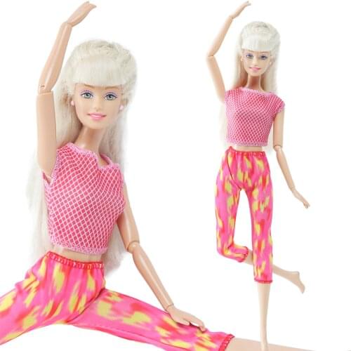 BJDBUS 1 Pcs Red Doll Yoga Outfit Vest & Trousers Pants Clothes for Barbie Doll Kids Daily Casual Wear Accessories Sport Toys