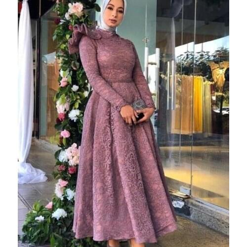2020 Elegant Ankle Length Lace Evening Dresses South African Long Sleeves Maid of Honor Party Gowns Vestidos De Prom Dress