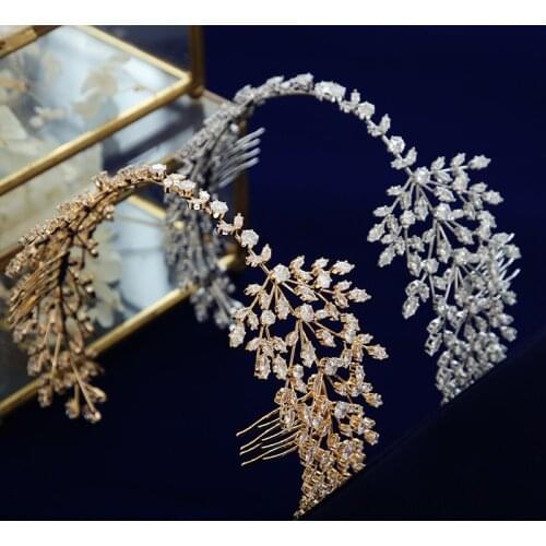 European Cubic Zircon Crystal Bridal Tiaras Headpieces Brides Headbands Wedding Hair Accessory Prom Headdress