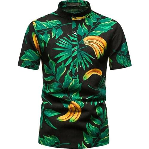 Hawaiian Mens Casual Short-sleeved Shirt Stand-up Collar 2021 Summer New Beach Style Printed Slim Pullover Floral Shirts