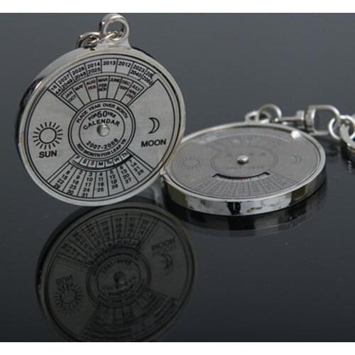 Hot! 1Pcs 50 Year Calendar Key Chain Mini Metal Ring Compass Keyring Keyfob Hiking Camping Outdoor Sports Survival Tools