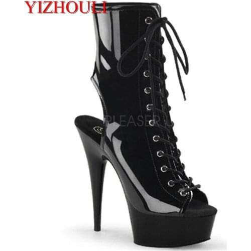 15 cm fashion stage shoes, banquet thick waterproof platform boots, fish mouth inner zipper, PU material short boots