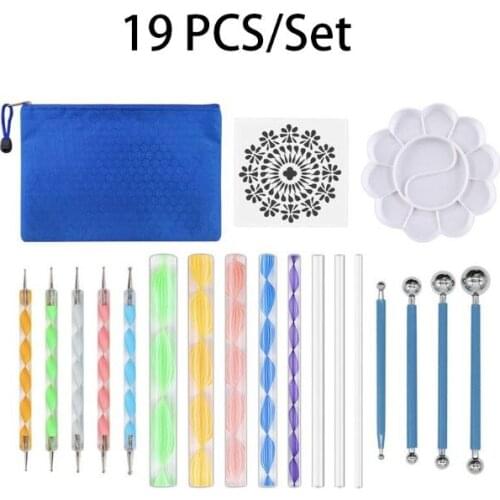 19PCS Mandala Dotting Tools Set Pen Dotting Tools Mandala Stencil Ball Stylus Paint Tray for Painting Rocks, Coloring, Drawing