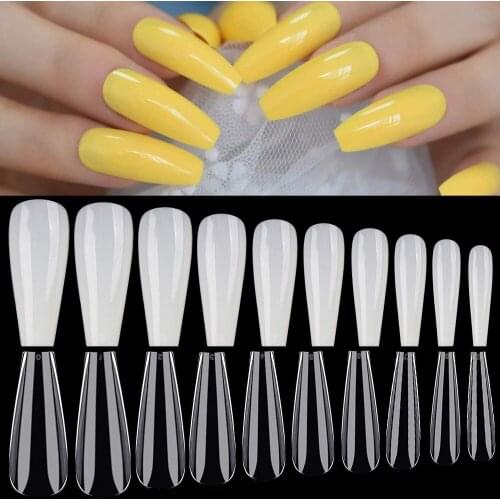 500PCS Coffin Fake False Nails Tips Long Clear Natural Artificial Nail Full Cover Acrylic for Ballerina Press on Nails Art Set