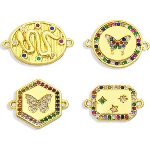 OCESRIO Brass 18K Gold Plated Snake Connector Charms for Bracelet Making Two Holes CZ Butterfly Bracelet Making Supplies chma048