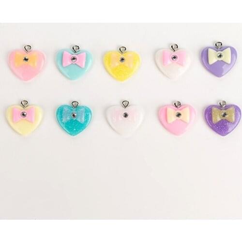 20pcs/lot very cute resin flat back bow and heart resin charms necklace pendant earring charms for DIY decoration