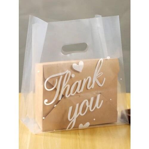 50Pcs Transparent Cake Bag Thank You Plastic Gift Bags Shopping Bags With Handle Wedding Party Favor Bag Candy Cake Wrapping Bag