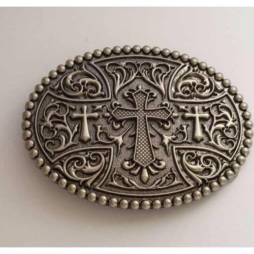 Rectangle And Oval Cross Floral Flower Gun Metal Brushed Belt Buckle For 4cm Widet Belt Mens Jeans accessories