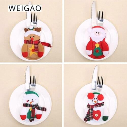 WEIGAO Christmas Table Decoration Knife Fork Skirt Pants Cutlery Set Cover Cloth Bag for Home Navidad Natal New Year Gift Decor