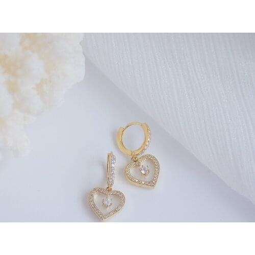 Exquisite Simple Fashion Micro Zircon Heart Drop Earrings for Women Gold Plated Buckle Circle Earrings New Trendy Jewelry
