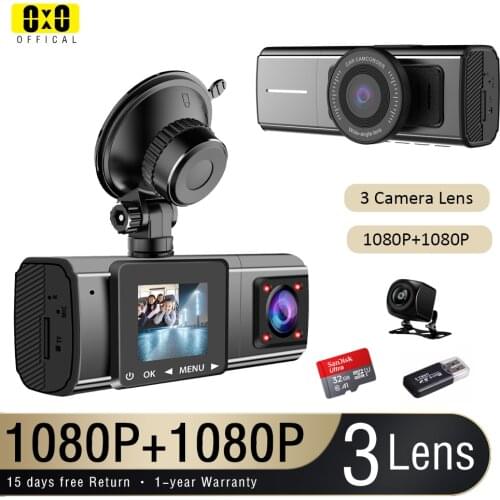 3 Camera Dash Cam 1080P Front and Inside with GPS Vehicle Black Box Driver Recorder for Taxi Uber CAR DVR 720P Rear Camera