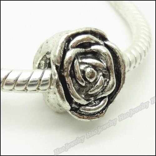15 pcs` Flowers Vintage silver zinc alloy Large Hole Beads charms DIY European Bracelet jewelry Fittings