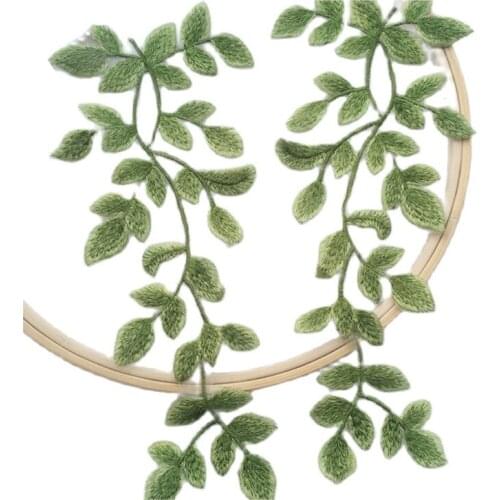 High Quality Lace Fabric Embroidery Applique Flower Patch Lace Fabric Green Leaf Lace Trim Collar Patches Accessories parches F5