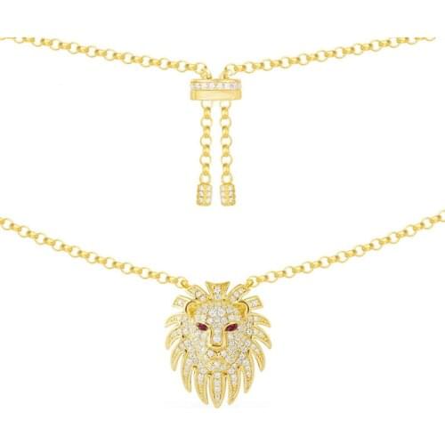 SLJELY Fashion S925 Sterling Silver Yellow Gold Color Small Lion Head Pendant Ajustable Necklace Women Egyptian Tribute Jewelry