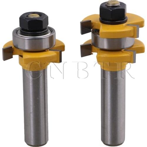 CNBTR 1/2Inch Shank Dia 3 Wing Cemented Rabbet Tongue and Groove Router Bit Set Woodworking Tool Pack of 2