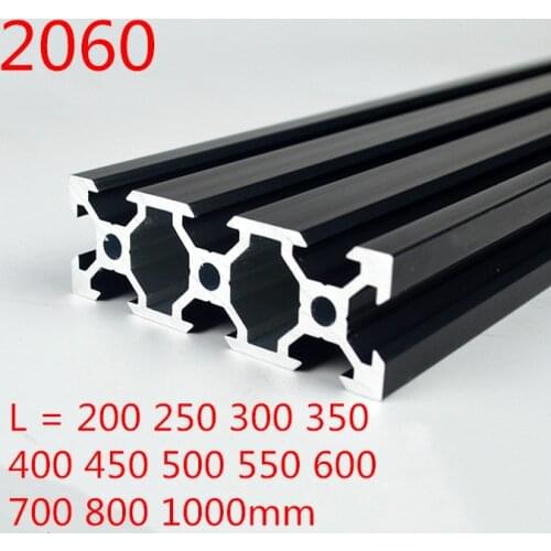 100mm-800mm Length Black 2060 Aluminum Profile Extrusion Frame for CNC Laser Engraving Machine 3D Printer Furniture