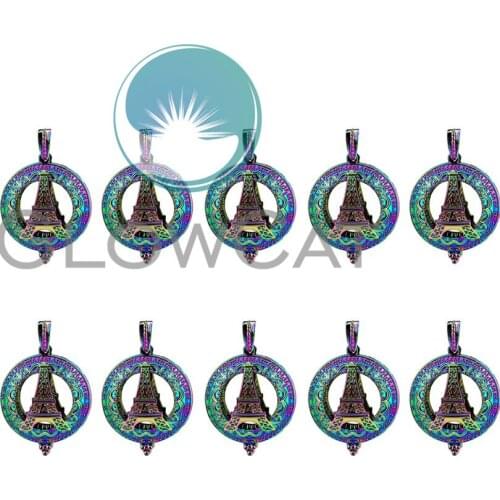 10X C829 Rainbow Colors Eiffel Tower Beads Cage Perfume Essential Oil Diffuser Pearl Cage Magnetic Buckle Locket Pendant