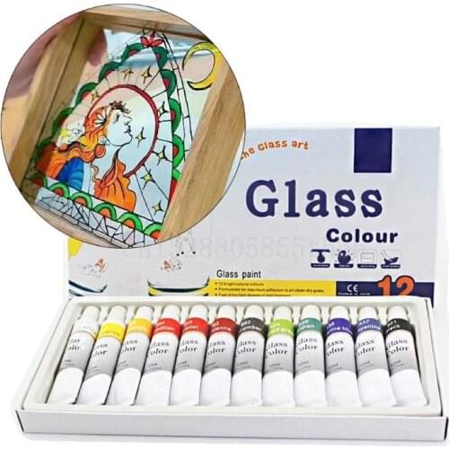 12ml 12 Colors Glass Paint Acrylic Hand Painted Pigments Drawing Tubes Set Artist Art Supplies for Beginner