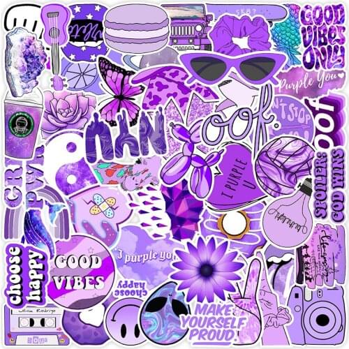 50pcs Aesthetic Purple Stickers For Notebooks Stationery Computer Cute Sticker Scrapbooking Material Kscraft Craft Supplies