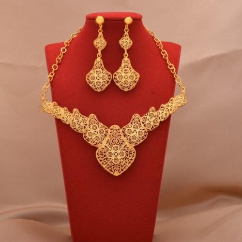 African Dubai Ethiopian Wedding 24K Gold plated filled bridal jewelry sets wedding Gifts jewellery necklace earrings ring Set