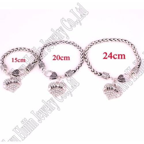 15CM/20CM/24CM a set rhodium plated zinc studded with crystals FED UP heart charm bracelet