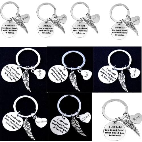 I Will Hold You In My Heart Until I Hold You In Heaven Key Ring Family Love Heart Key Chain Grandma Dad Mom Sister Wing keyring