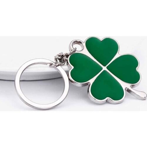 Hot Sale Creative Green Color Four-leaf Clover Fortune Keychain Key Chain Ring Pendant Bag Accessories Girls Cute Keyring Gifts