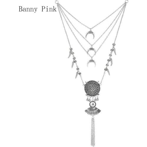 Bohemia Alloy Crescents Tassel Pendants Necklaces For Women Ethnic Multi Layers Chains Chokers Necklace Fashion Jewelry Colliers