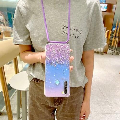 With Neck Strap Rope Cord Clear Glitter Phone Case For xiaomi MI10lite 9 8 se mix 2 3 pro s lite A 1 2 3 Silicone Shockproof