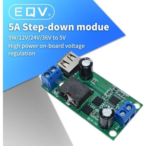 DC-DC 9V 12V 24V 36V To 5V/5A Step-down Module Regulated High Power Vehicle Voltage Stabilized Power Converter Module